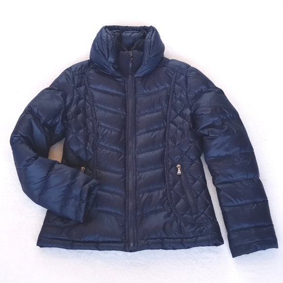 Guess Jackets & Blazers - Guess Women’s Navy Blue Quilted Puffer Ski Snow Winter Long Sleeve Coat Small